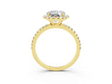 Yellow gold Round Cut Cut Diamond Floral Halo Engagement Ring with Pavé Band and Prong Setting_3
