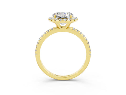 Yellow gold Round Cut Cut Diamond Floral Halo Engagement Ring with Pavé Band and Prong Setting_3