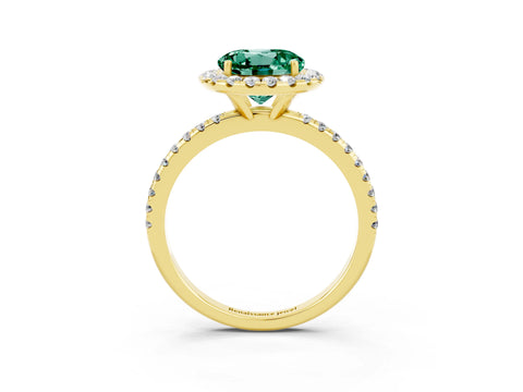 Yellow gold Round Cut Cut Diamond Floral Halo Engagement Ring with Pavé Band and Prong Setting_3