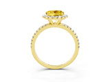 Yellow gold Round Cut Cut Diamond Floral Halo Engagement Ring with Pavé Band and Prong Setting_3