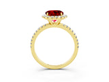 Yellow gold Round Cut Cut Diamond Floral Halo Engagement Ring with Pavé Band and Prong Setting_3