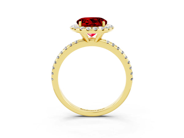 Yellow gold Round Cut Cut Diamond Floral Halo Engagement Ring with Pavé Band and Prong Setting