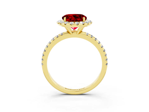 Yellow gold Round Cut Cut Diamond Floral Halo Engagement Ring with Pavé Band and Prong Setting_3