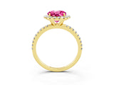 Yellow gold Round Cut Cut Diamond Floral Halo Engagement Ring with Pavé Band and Prong Setting_3