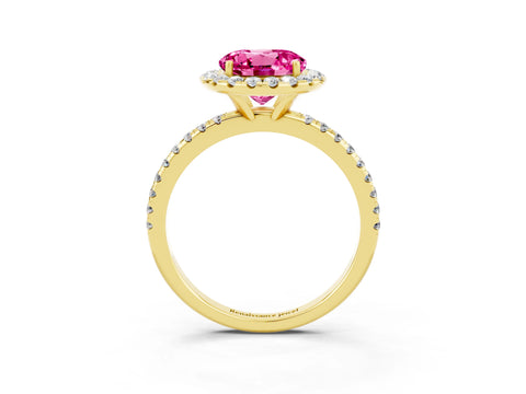 Yellow gold Round Cut Cut Diamond Floral Halo Engagement Ring with Pavé Band and Prong Setting_3