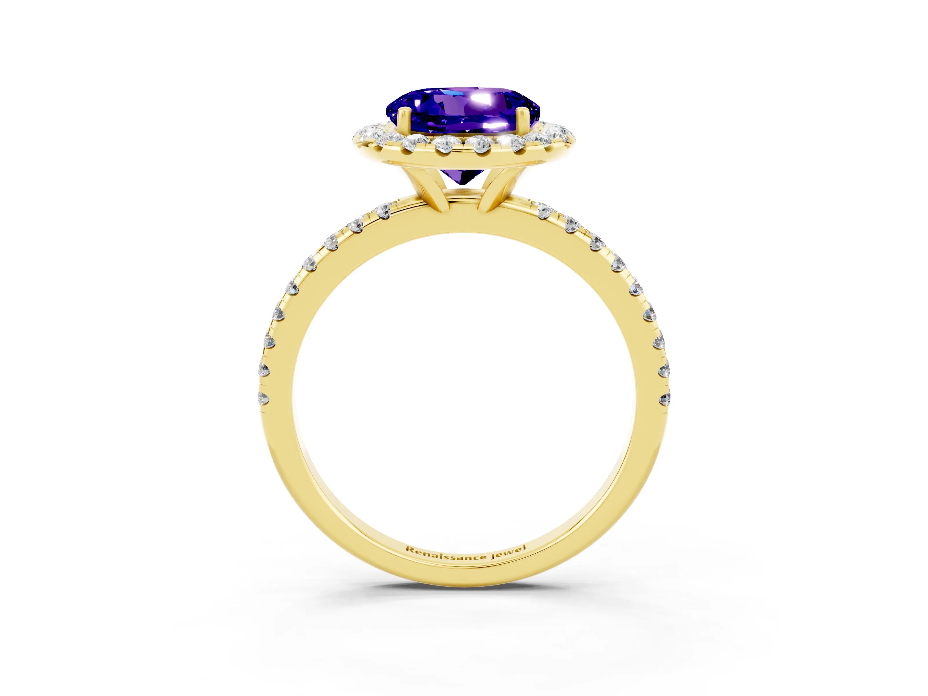 Yellow gold Round Cut Cut Diamond Floral Halo Engagement Ring with Pavé Band and Prong Setting_3