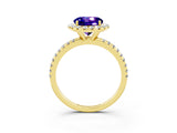 Yellow gold Round Cut Cut Diamond Floral Halo Engagement Ring with Pavé Band and Prong Setting_3
