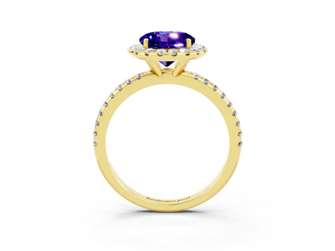 Yellow gold Round Cut Cut Diamond Floral Halo Engagement Ring with Pavé Band and Prong Setting_3