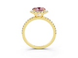 Yellow gold Round Cut Cut Diamond Floral Halo Engagement Ring with Pavé Band and Prong Setting_3
