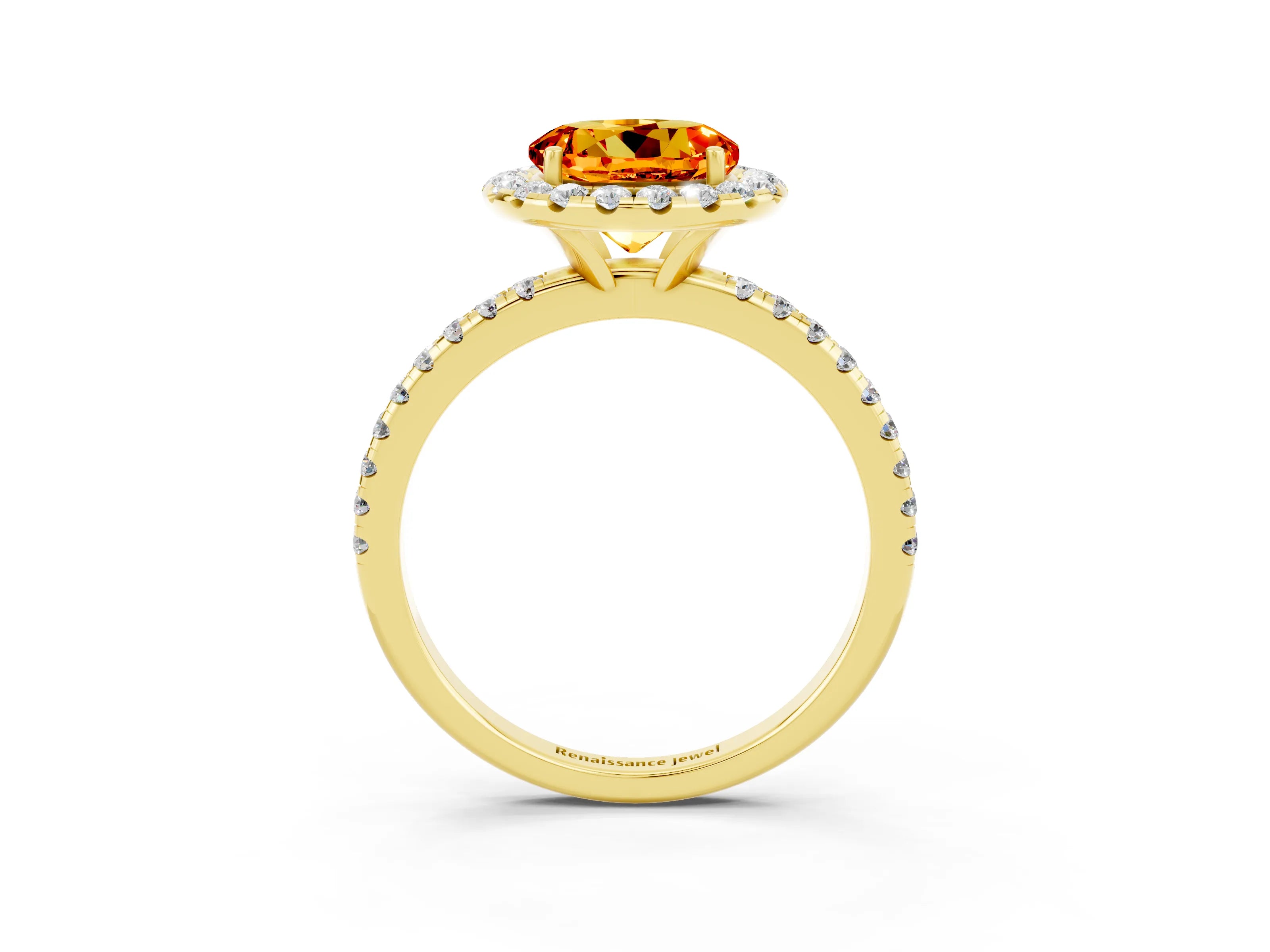 Yellow gold Round Cut Cut Diamond Floral Halo Engagement Ring with Pavé Band and Prong Setting_3