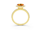 Yellow gold Round Cut Cut Diamond Floral Halo Engagement Ring with Pavé Band and Prong Setting_3
