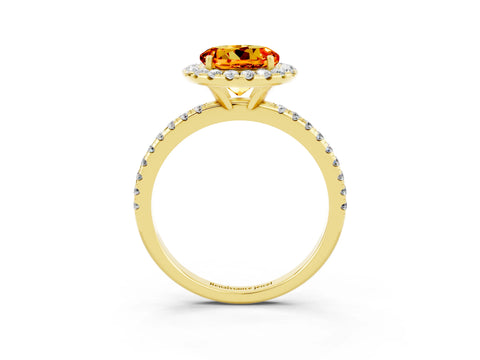 Yellow gold Round Cut Cut Diamond Floral Halo Engagement Ring with Pavé Band and Prong Setting_3