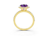Yellow gold Round Cut Cut Diamond Floral Halo Engagement Ring with Pavé Band and Prong Setting_3