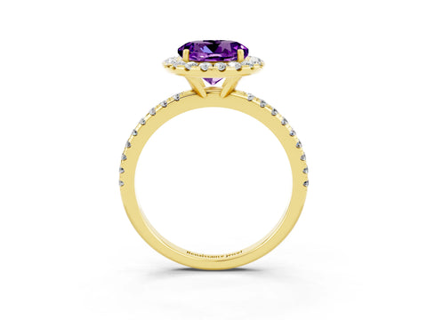 Yellow gold Round Cut Cut Diamond Floral Halo Engagement Ring with Pavé Band and Prong Setting_3