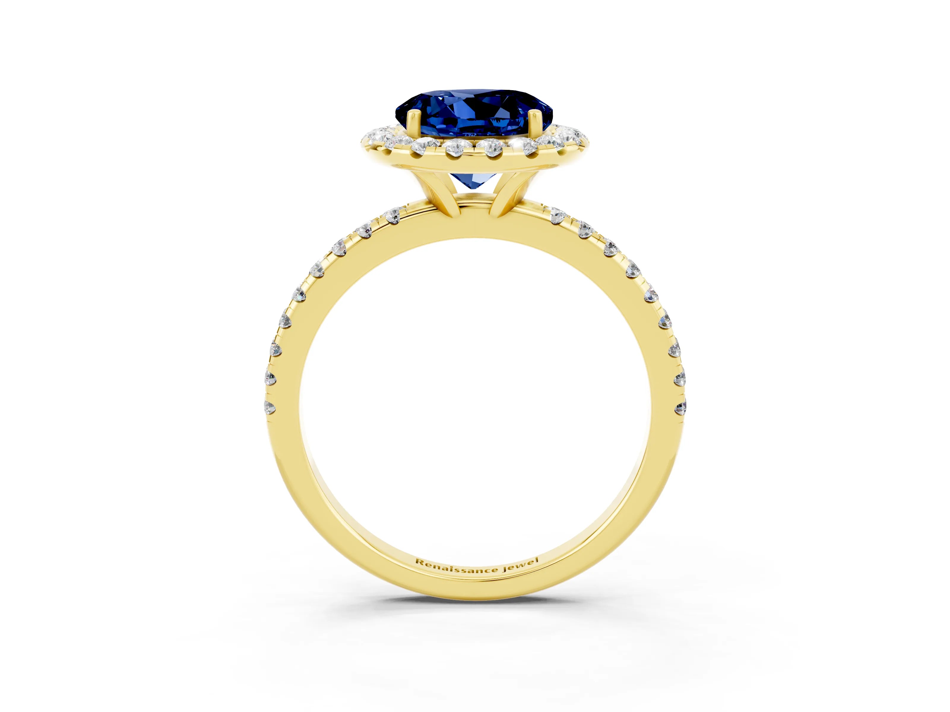 Yellow gold Round Cut Cut Diamond Floral Halo Engagement Ring with Pavé Band and Prong Setting_3