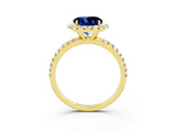 Yellow gold Round Cut Cut Diamond Floral Halo Engagement Ring with Pavé Band and Prong Setting_3