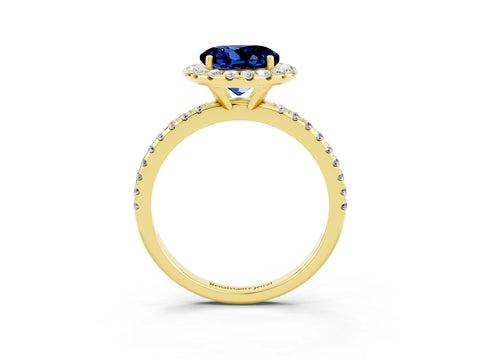 Yellow gold Round Cut Cut Diamond Floral Halo Engagement Ring with Pavé Band and Prong Setting_3