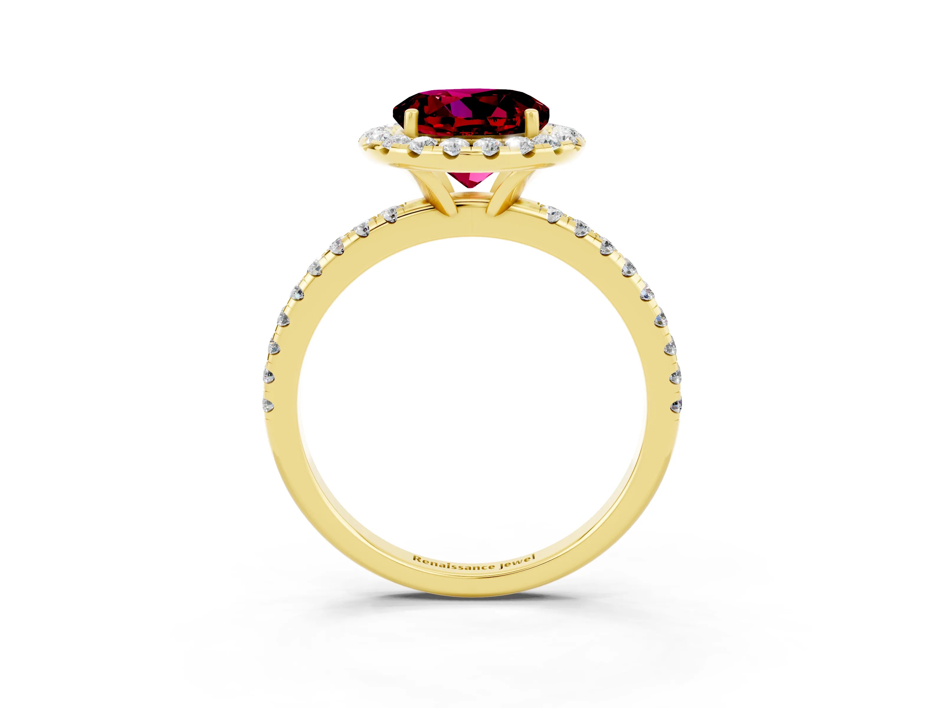 Yellow gold Round Cut Cut Diamond Floral Halo Engagement Ring with Pavé Band and Prong Setting_3