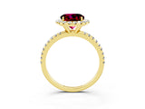 Yellow gold Round Cut Cut Diamond Floral Halo Engagement Ring with Pavé Band and Prong Setting_3