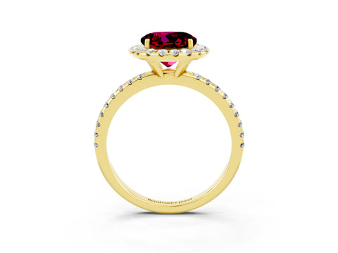 Yellow gold Round Cut Cut Diamond Floral Halo Engagement Ring with Pavé Band and Prong Setting_3