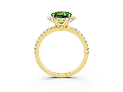 Yellow gold Round Cut Cut Diamond Floral Halo Engagement Ring with Pavé Band and Prong Setting_3