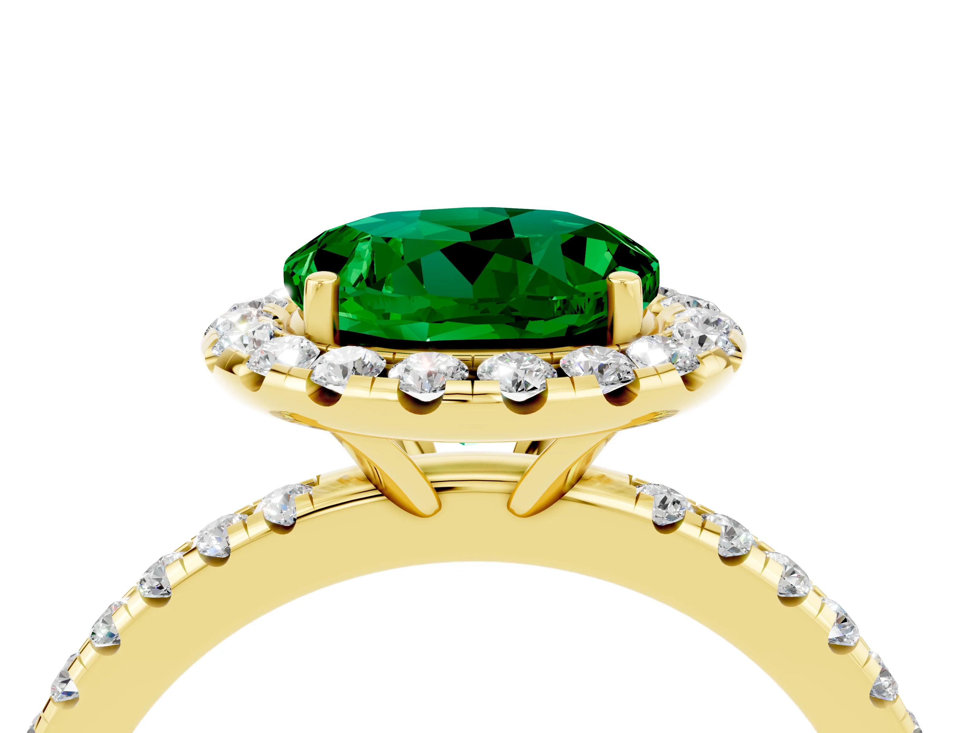 Yellow gold Round Cut Cut Diamond Floral Halo Engagement Ring with Pavé Band and Prong Setting_4