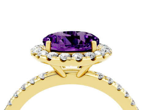 Yellow gold Round Cut Cut Diamond Floral Halo Engagement Ring with Pavé Band and Prong Setting_4