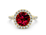 Yellow gold Round Cut Cut Diamond Floral Halo Engagement Ring with Pavé Band and Prong Setting