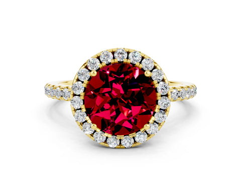 Yellow gold Round Cut Cut Diamond Floral Halo Engagement Ring with Pavé Band and Prong Setting
