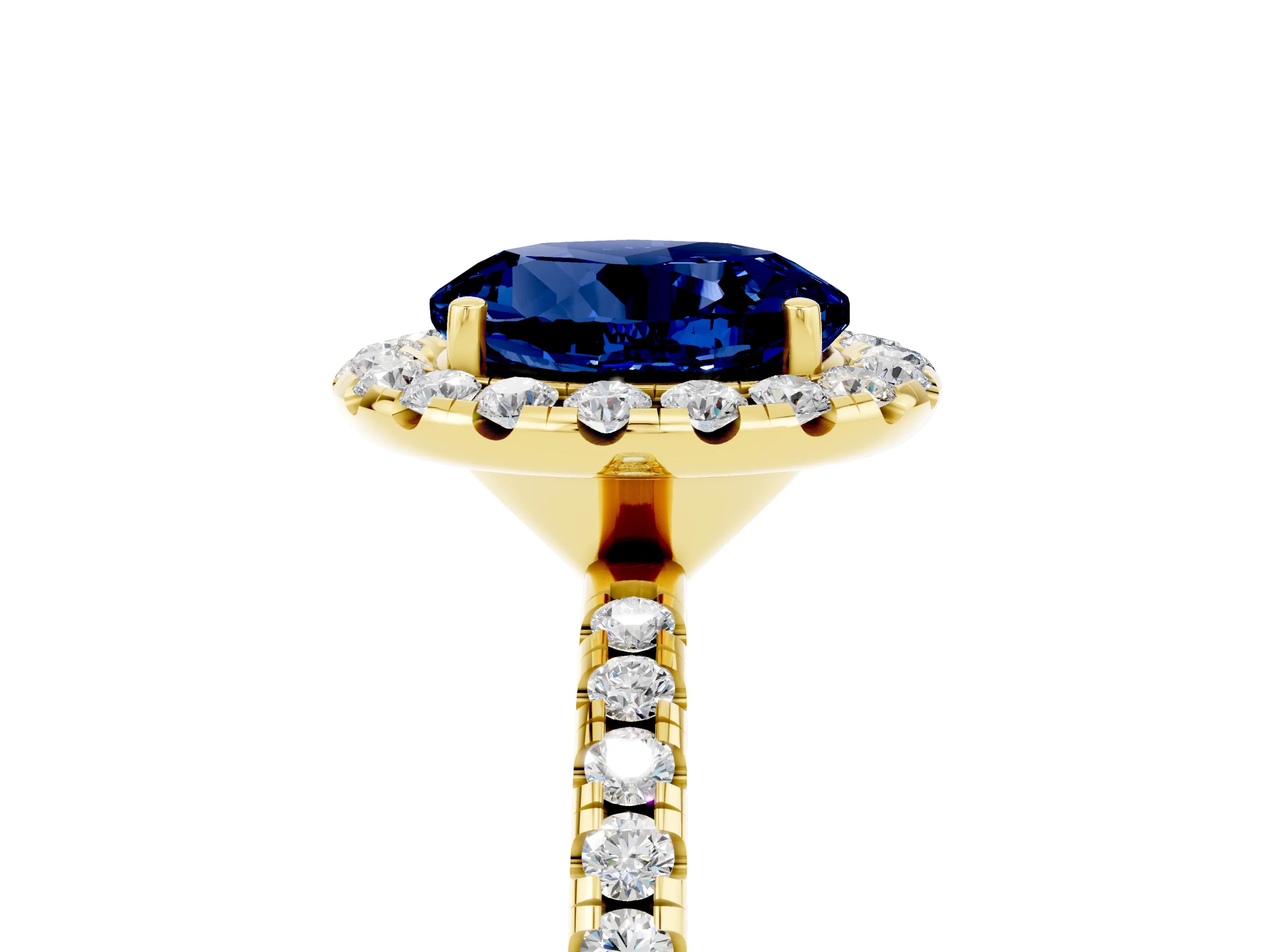 Yellow gold Round Cut Cut Diamond Floral Halo Engagement Ring with Pavé Band and Prong Setting_5