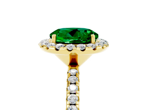 Yellow gold Round Cut Cut Diamond Floral Halo Engagement Ring with Pavé Band and Prong Setting_5