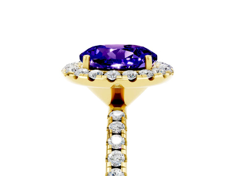Yellow gold Round Cut Cut Diamond Floral Halo Engagement Ring with Pavé Band and Prong Setting_5