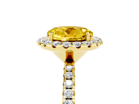 Yellow gold Round Cut Cut Diamond Floral Halo Engagement Ring with Pavé Band and Prong Setting_5