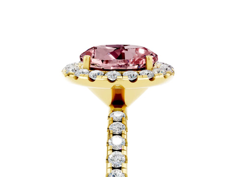 Yellow gold Round Cut Cut Diamond Floral Halo Engagement Ring with Pavé Band and Prong Setting_5