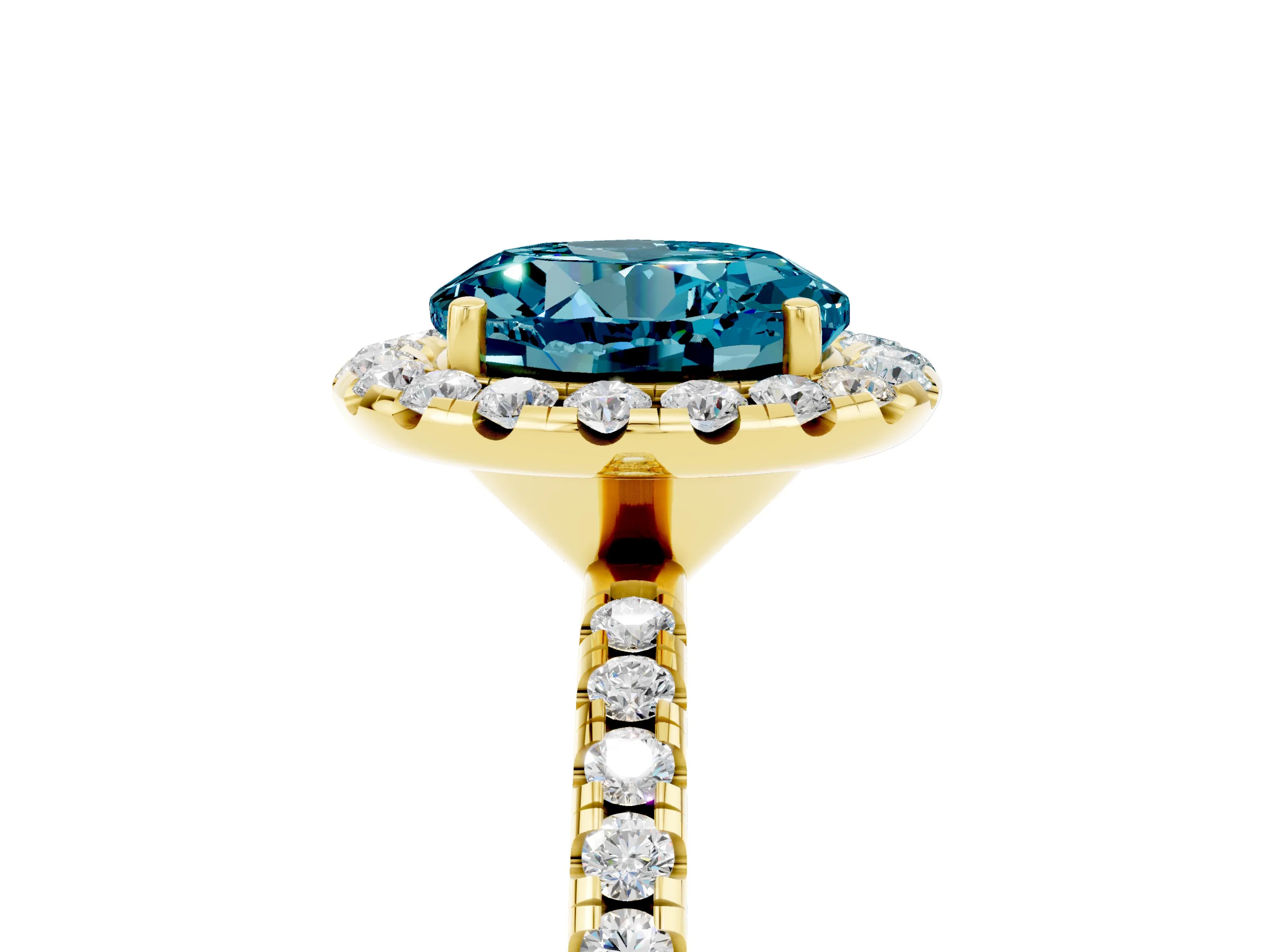 Yellow gold Round Cut Cut Diamond Floral Halo Engagement Ring with Pavé Band and Prong Setting_5