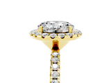 Yellow gold Round Cut Cut Diamond Floral Halo Engagement Ring with Pavé Band and Prong Setting_5