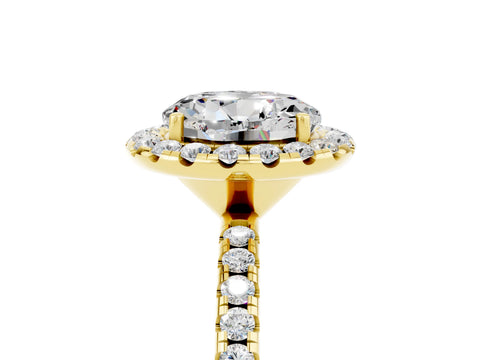 Yellow gold Round Cut Cut Diamond Floral Halo Engagement Ring with Pavé Band and Prong Setting_5