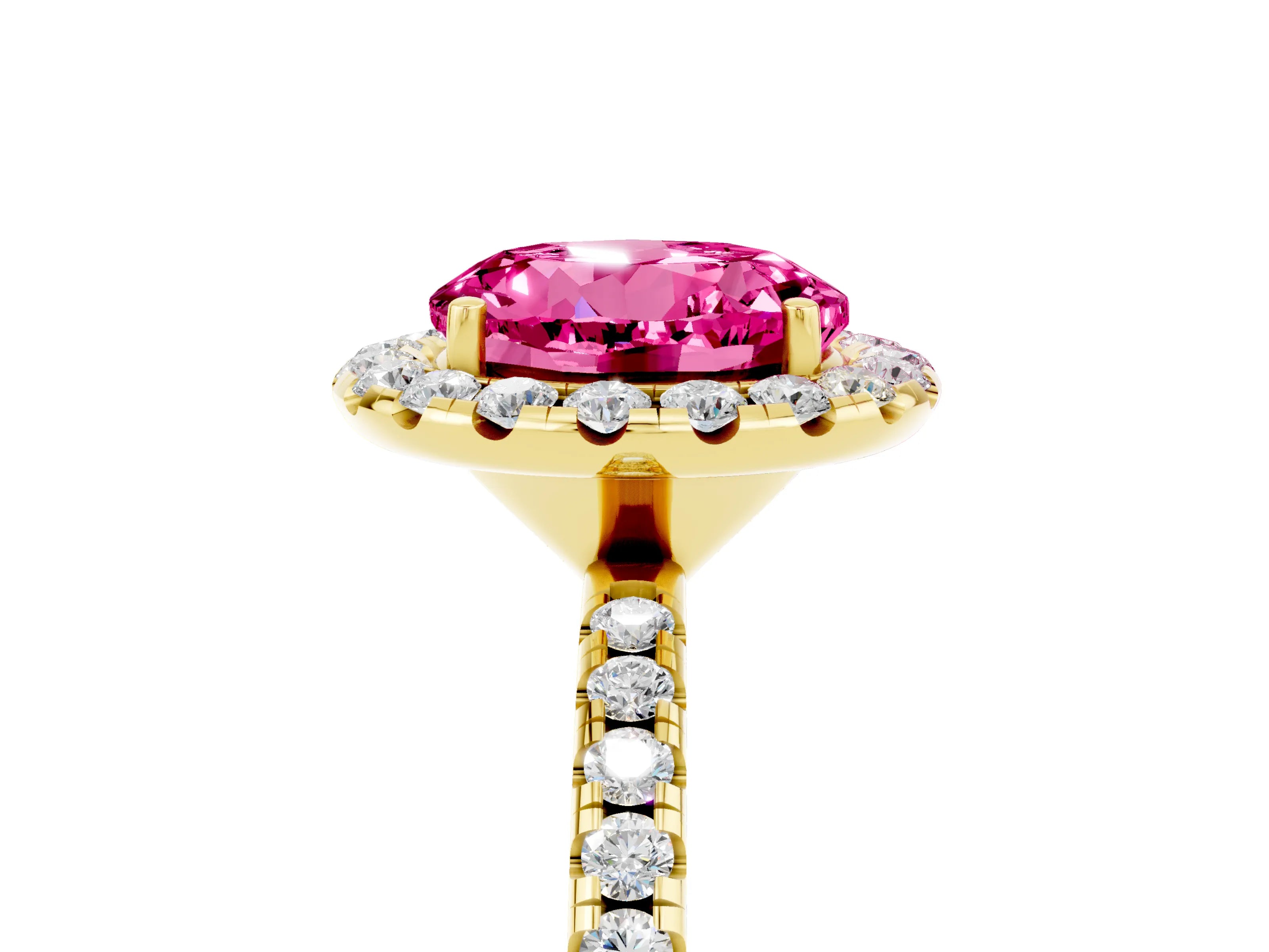 Yellow gold Round Cut Cut Diamond Floral Halo Engagement Ring with Pavé Band and Prong Setting_5