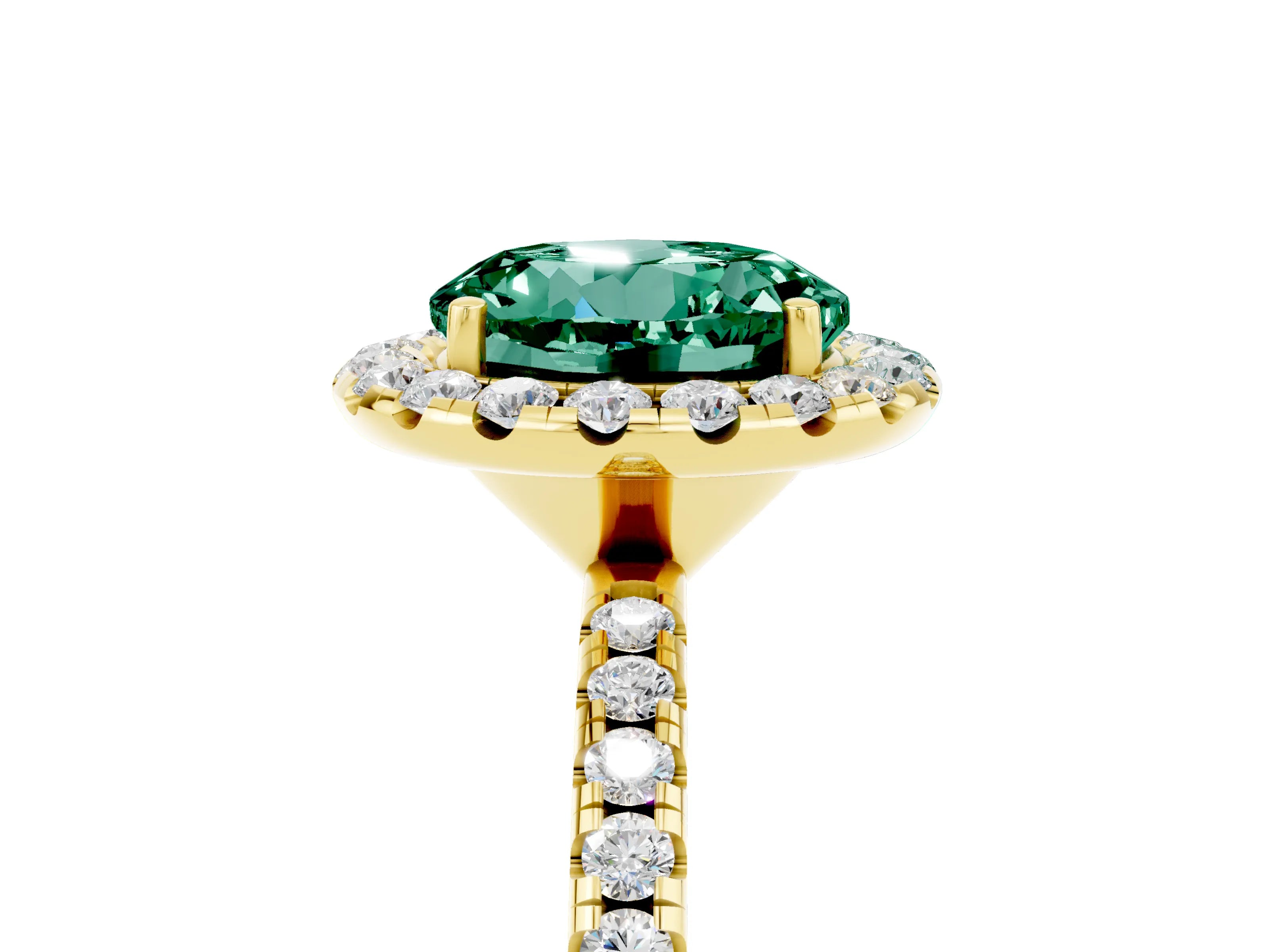 Yellow gold Round Cut Cut Diamond Floral Halo Engagement Ring with Pavé Band and Prong Setting_5