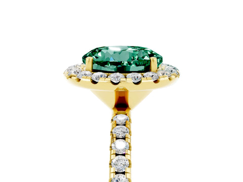 Yellow gold Round Cut Cut Diamond Floral Halo Engagement Ring with Pavé Band and Prong Setting_5