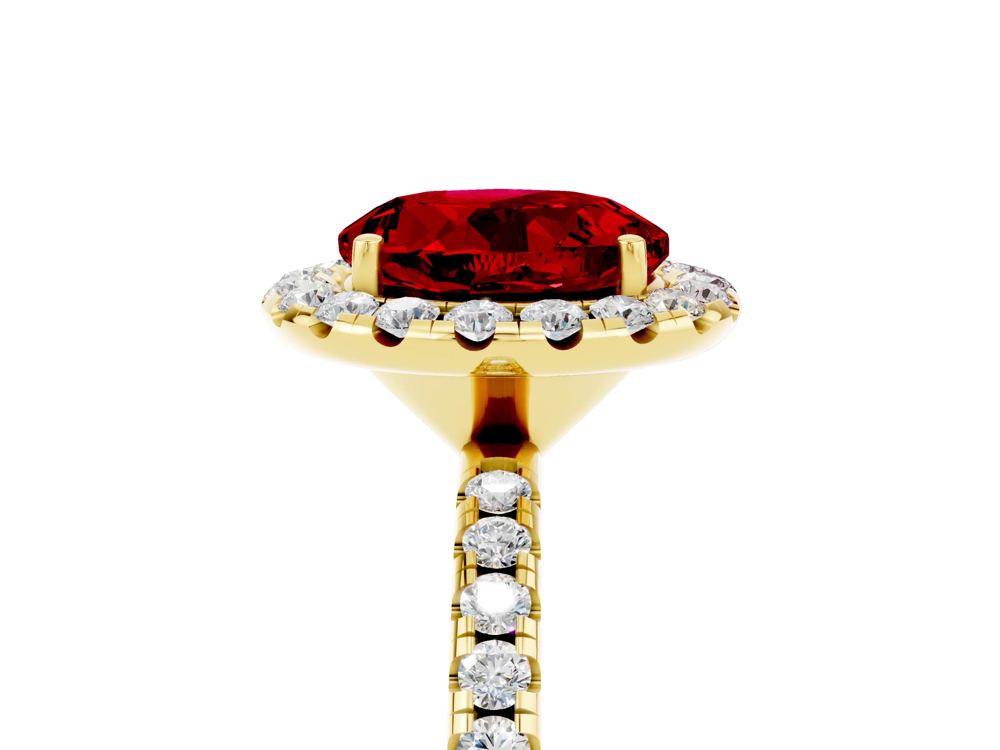 Yellow gold Round Cut Cut Diamond Floral Halo Engagement Ring with Pavé Band and Prong Setting_5