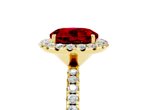 Yellow gold Round Cut Cut Diamond Floral Halo Engagement Ring with Pavé Band and Prong Setting_5