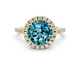 Yellow gold Round Cut Cut Diamond Floral Halo Engagement Ring with Pavé Band and Prong Setting