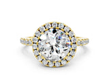 Yellow gold Round Cut Cut Diamond Floral Halo Engagement Ring with Pavé Band and Prong Setting
