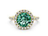 Yellow gold Round Cut Cut Diamond Floral Halo Engagement Ring with Pavé Band and Prong Setting