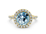 Yellow gold Round Cut Cut Diamond Floral Halo Engagement Ring with Pavé Band and Prong Setting