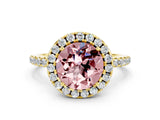 Yellow gold Round Cut Cut Diamond Floral Halo Engagement Ring with Pavé Band and Prong Setting