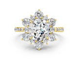 Yellow gold Round Cut Cut Diamond Floral Halo Pave Band with Prong Setting