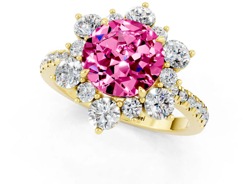 Yellow gold Round Cut Cut Diamond Floral Halo Pave Band with Prong Setting_1