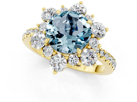 Yellow gold Round Cut Cut Diamond Floral Halo Pave Band with Prong Setting_1